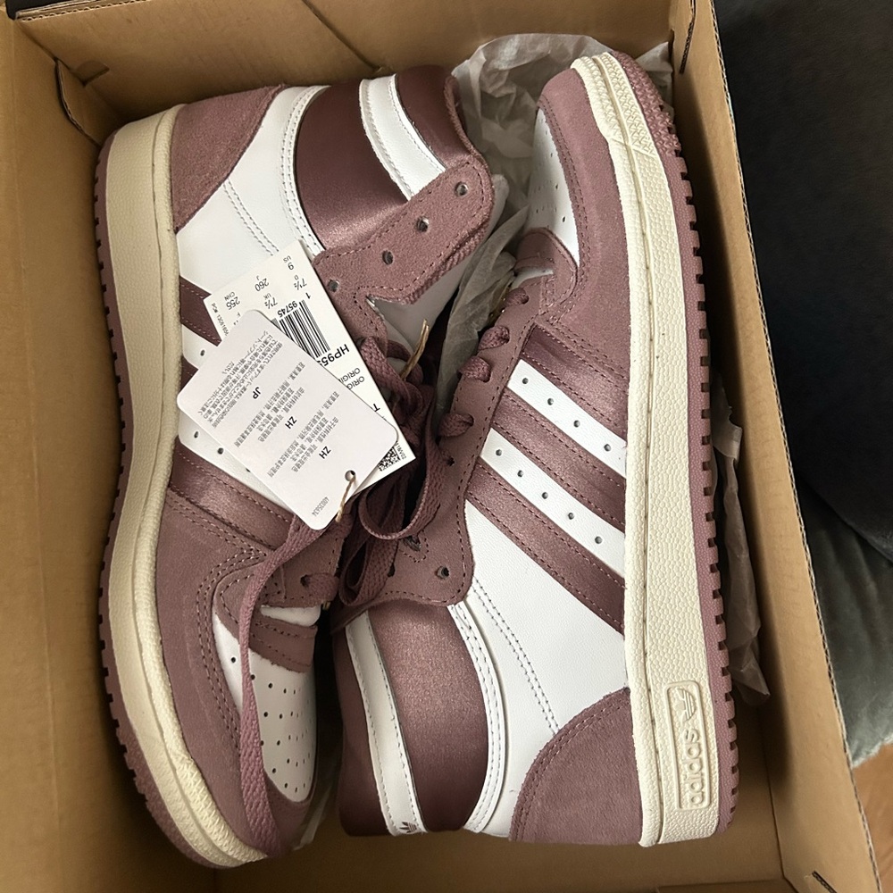 Adidas Mauve and White High-Top Sneakers